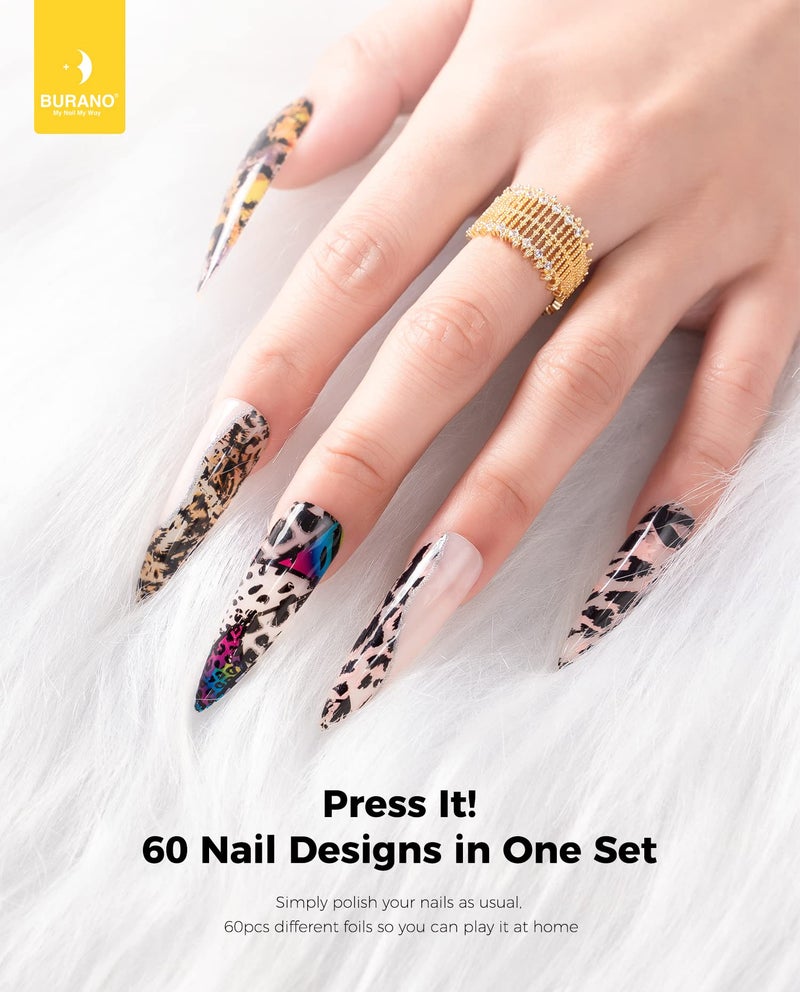 BURANO Nail Art Foil Glue Gel, 15ML 2 Bottles with 60PCS Foils Sticker, Nails Designer Adhesive Transfer Art UV LED Lamp Required - Image 3