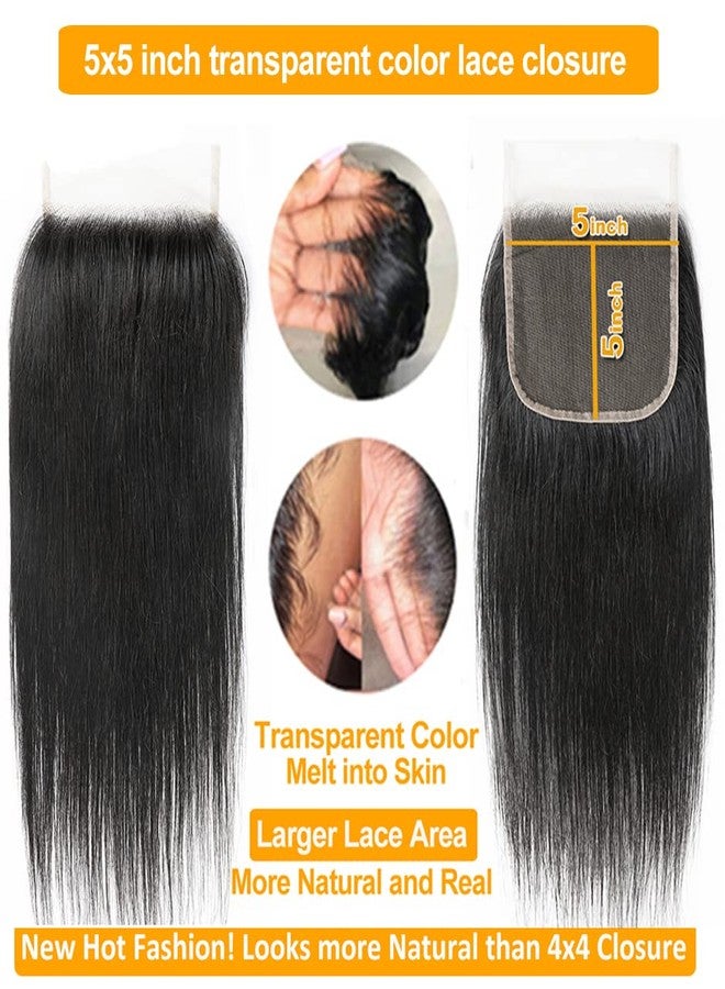 كيو تي هير QTHAIR 14A Grade 5x5 Transparent Color Lace Closure 130%-150% Density (14”, 5x5 Straight Closure) - Image 2