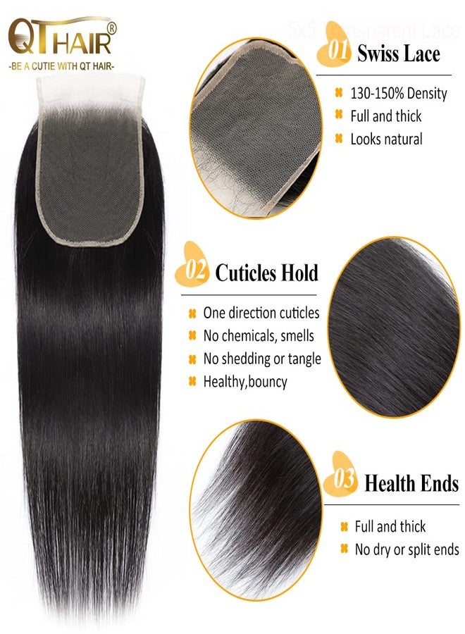 كيو تي هير QTHAIR 14A Grade 5x5 Transparent Color Lace Closure 130%-150% Density (14”, 5x5 Straight Closure) - Image 5