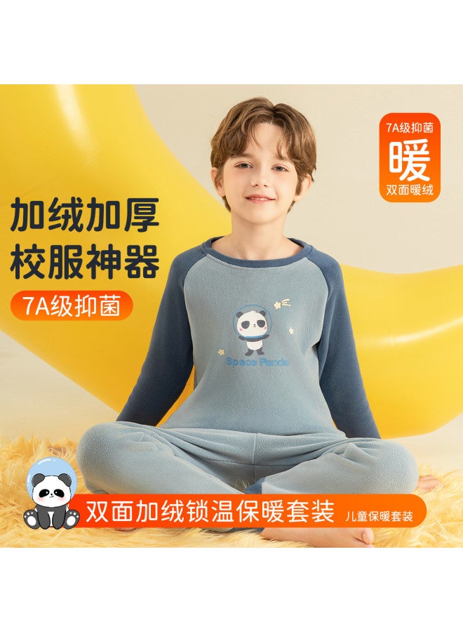 Fenton round Neck Boys' Thermal Underwear Pajama Set - Little Panda Homewear - Image 2