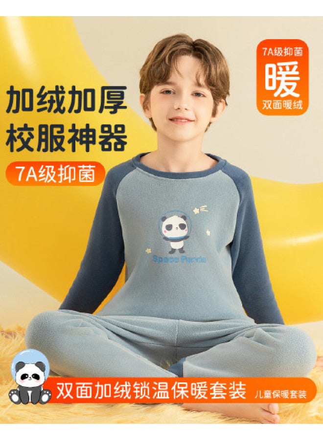 Fenton round Neck Boys' Thermal Underwear Pajama Set - Little Panda Homewear - Image 1
