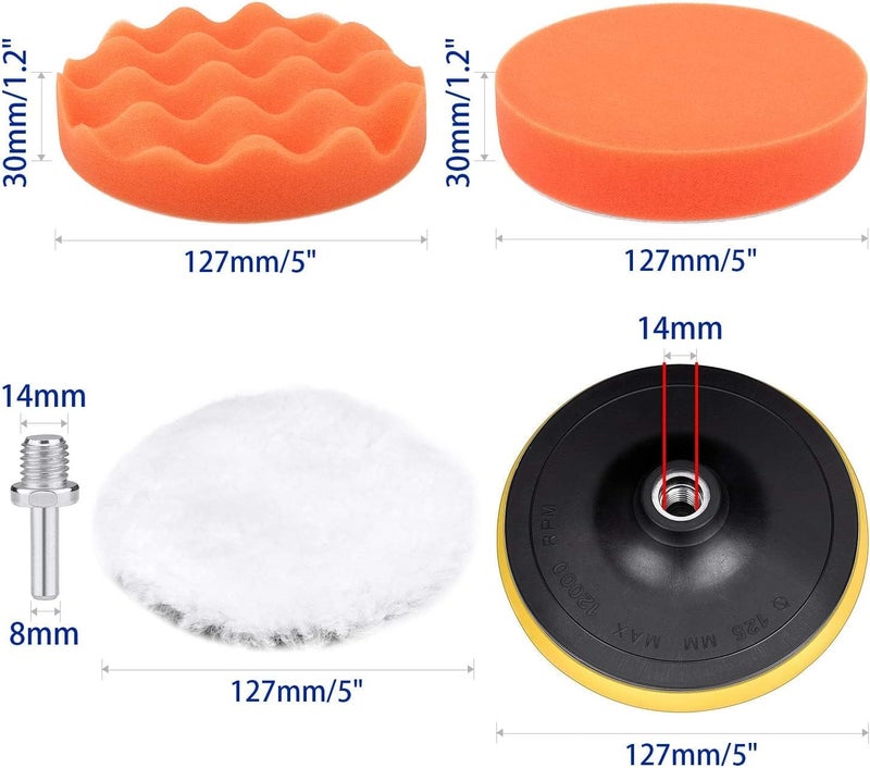 Petutu 5 Inch Buffing and Polishing Pad Kit 11 PCS with Drill Adapter - Image 2