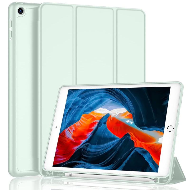 iMieet iPad Case 202120202019 102 Inch Soft Silicone Back Pencil Holder Auto WakeSleep Cover Pale Green