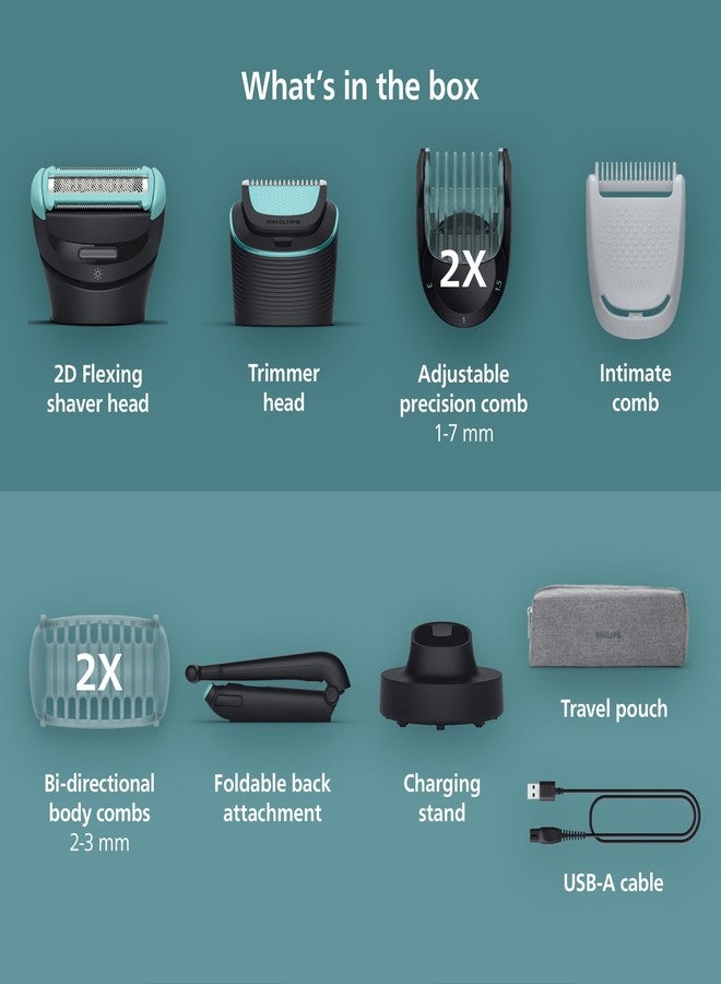 Norelco Philips Norelco Body Groomer 7000 Series, Waterproof Men's Full Body Groomer with Travel Case, Triple Protect Shave System & Body Hair Trimmer with Contour-Following 2D Flexing Head, BG7490/50 - Image 3