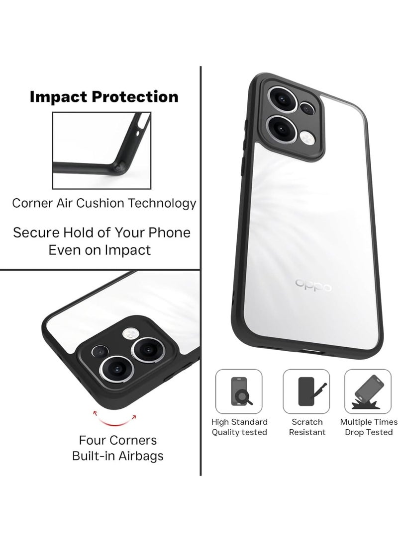 Ultra Hybrid Shockproof Sleek Armor Back Cover Case for Oppo Reno 13 5G 360° Protection Crystal Clear Hard Back Transparent Cover Case (Black) - Image 4