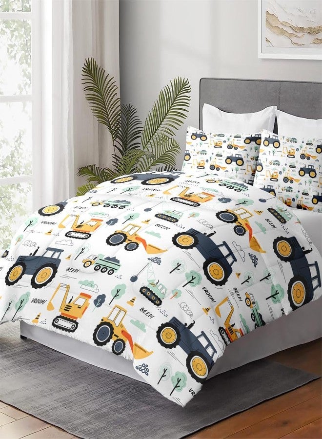 WeCozy Full Size Comforter Set with 2 Pillowcases, Boho Wood Construction Truck Tractor Soft 3 Pcs Bedding for Kids and Adults Bedroom Bed Decor - Image 4