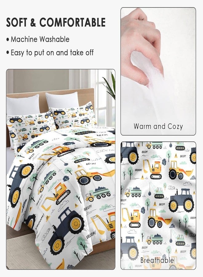 WeCozy Full Size Comforter Set with 2 Pillowcases, Boho Wood Construction Truck Tractor Soft 3 Pcs Bedding for Kids and Adults Bedroom Bed Decor - Image 5