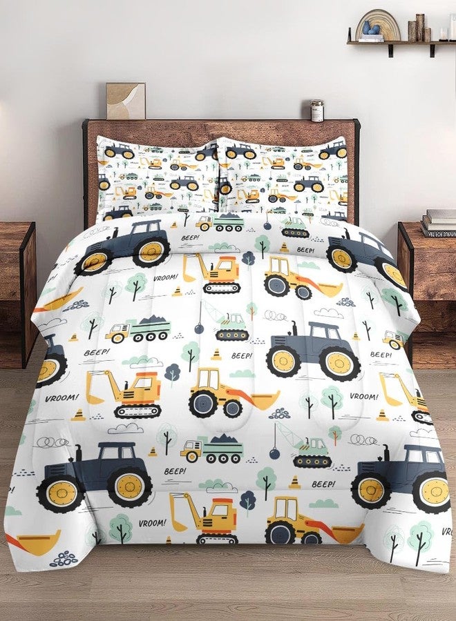 WeCozy Full Size Comforter Set with 2 Pillowcases, Boho Wood Construction Truck Tractor Soft 3 Pcs Bedding for Kids and Adults Bedroom Bed Decor - Image 1