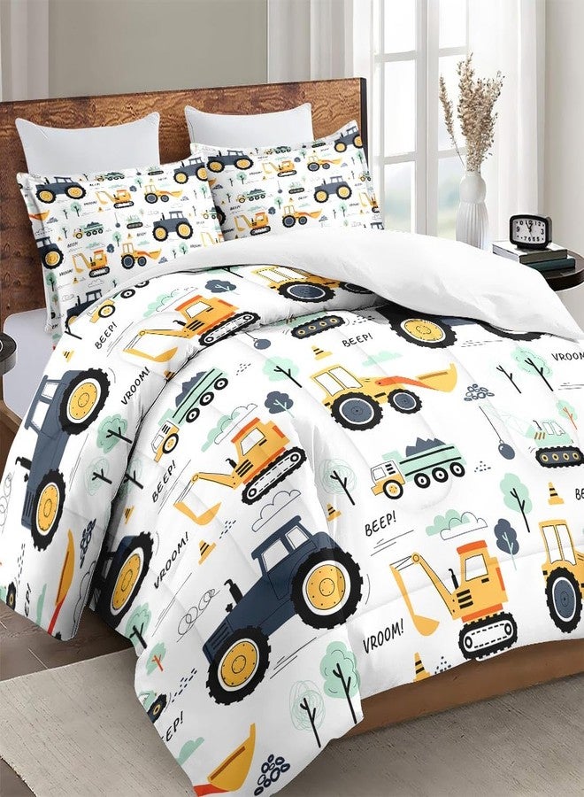 WeCozy Full Size Comforter Set with 2 Pillowcases, Boho Wood Construction Truck Tractor Soft 3 Pcs Bedding for Kids and Adults Bedroom Bed Decor - Image 3