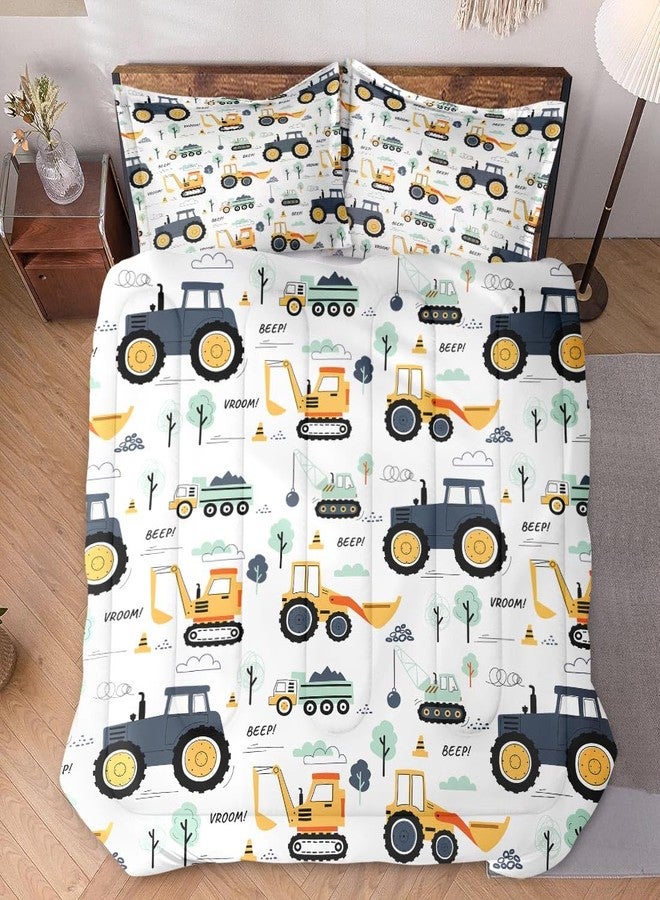 WeCozy Full Size Comforter Set with 2 Pillowcases, Boho Wood Construction Truck Tractor Soft 3 Pcs Bedding for Kids and Adults Bedroom Bed Decor - Image 2