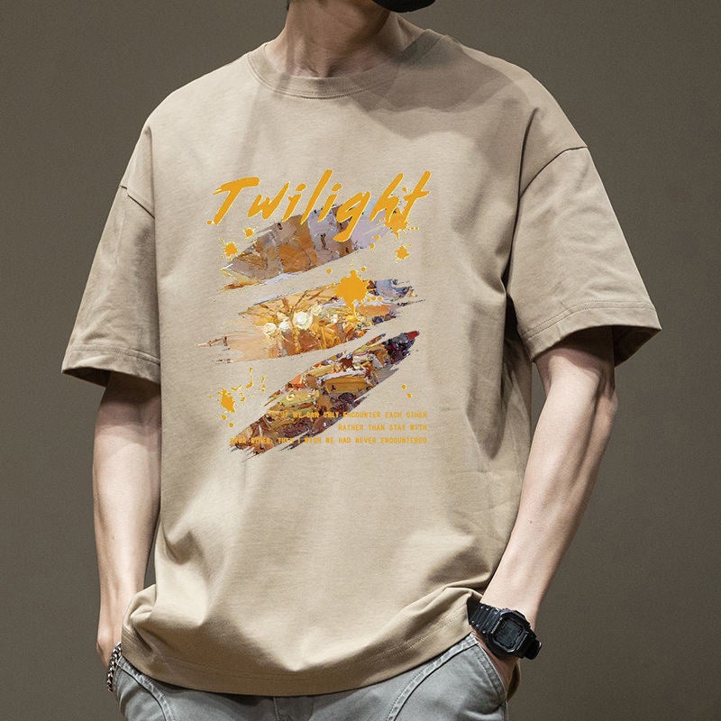 Heavyweight pure cotton short-sleeved t-shirt for men's summer 2025 new youth American-style printed loose half-sleeved top - Image 2