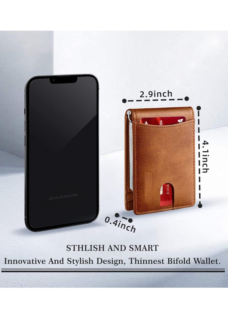 Excefore Wallet for Men Slim Larger Capacity with 6 Slots RFID Blocking Men's Wallet Minimalist Front Pocket Bifold Leather with ID Window Gift Box - Image 2