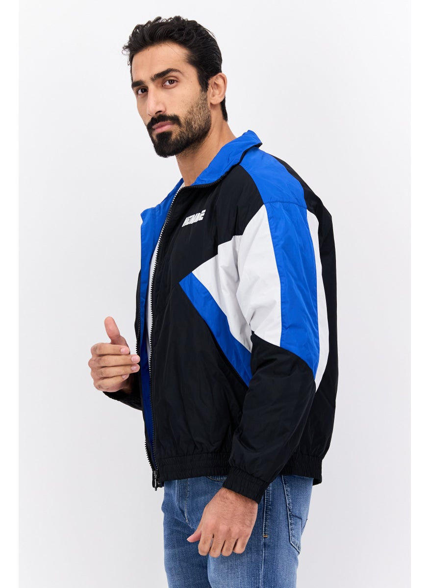 Selected Homme Men Oversize Brand Logo Windbreaker Jacket, Black/Blue  - Image 2