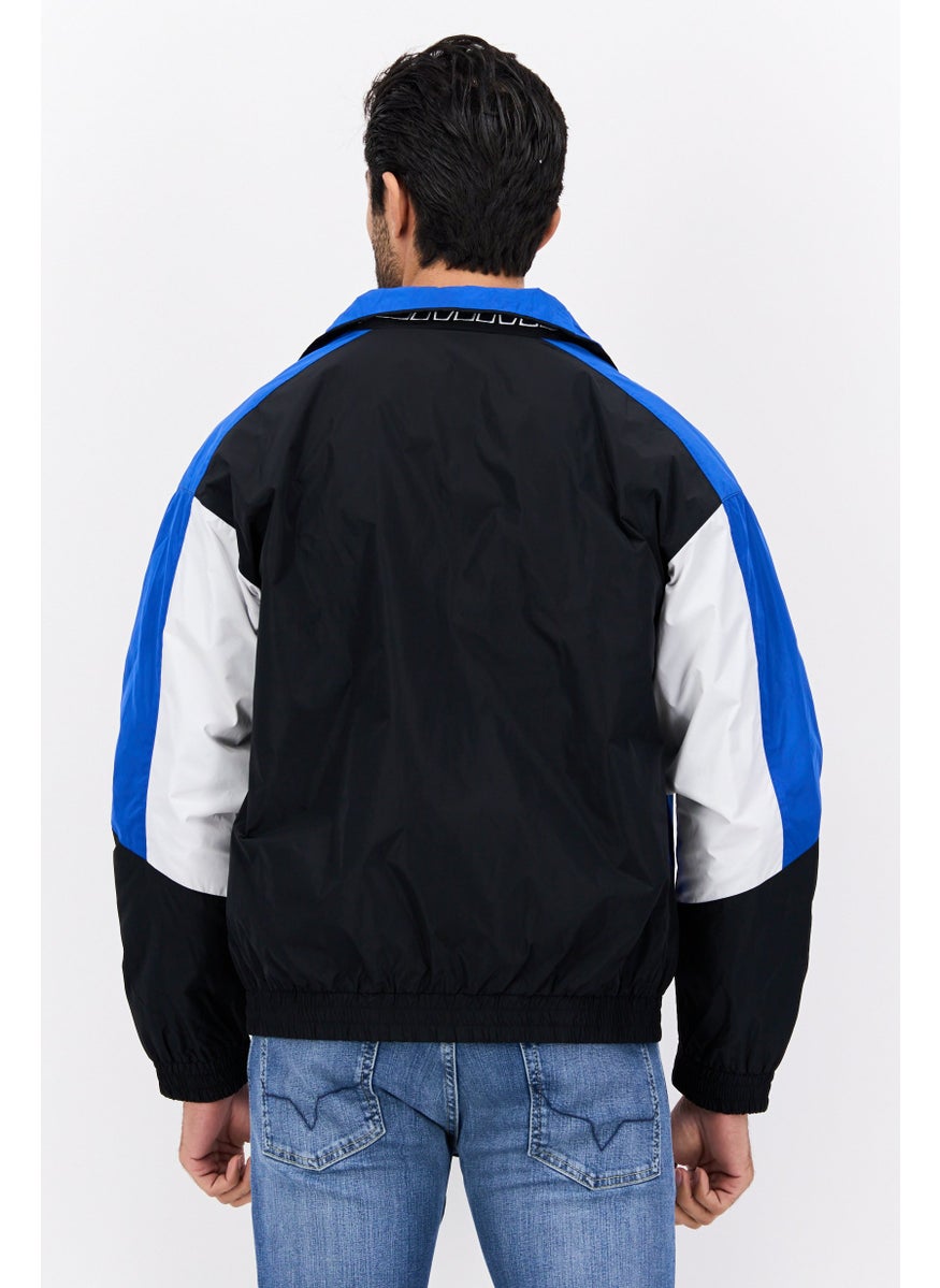 Selected Homme Men Oversize Brand Logo Windbreaker Jacket, Black/Blue  - Image 3