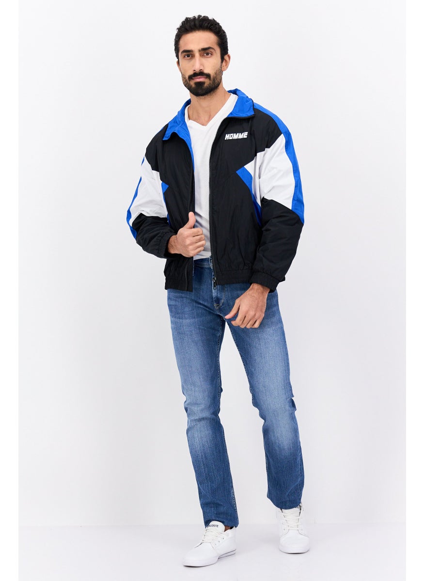 Selected Homme Men Oversize Brand Logo Windbreaker Jacket, Black/Blue  - Image 4