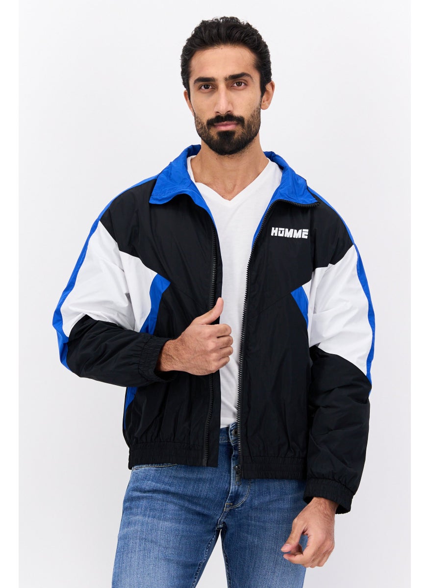 Selected Homme Men Oversize Brand Logo Windbreaker Jacket, Black/Blue  - Image 1