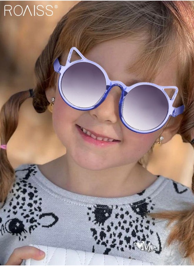 roaiss - Round Sunglasses for Kids, UV400 Protection Cute Beach Holiday Sun Glasses with Cat Ear Decoration and PC Frame for Girls Boys and Children Age 3-12, Purple - Image 1