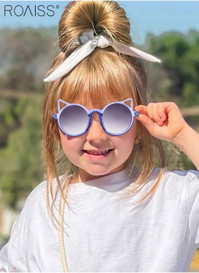 roaiss - Round Sunglasses for Kids, UV400 Protection Cute Beach Holiday Sun Glasses with Cat Ear Decoration and PC Frame for Girls Boys and Children Age 3-12, Purple - Image 1