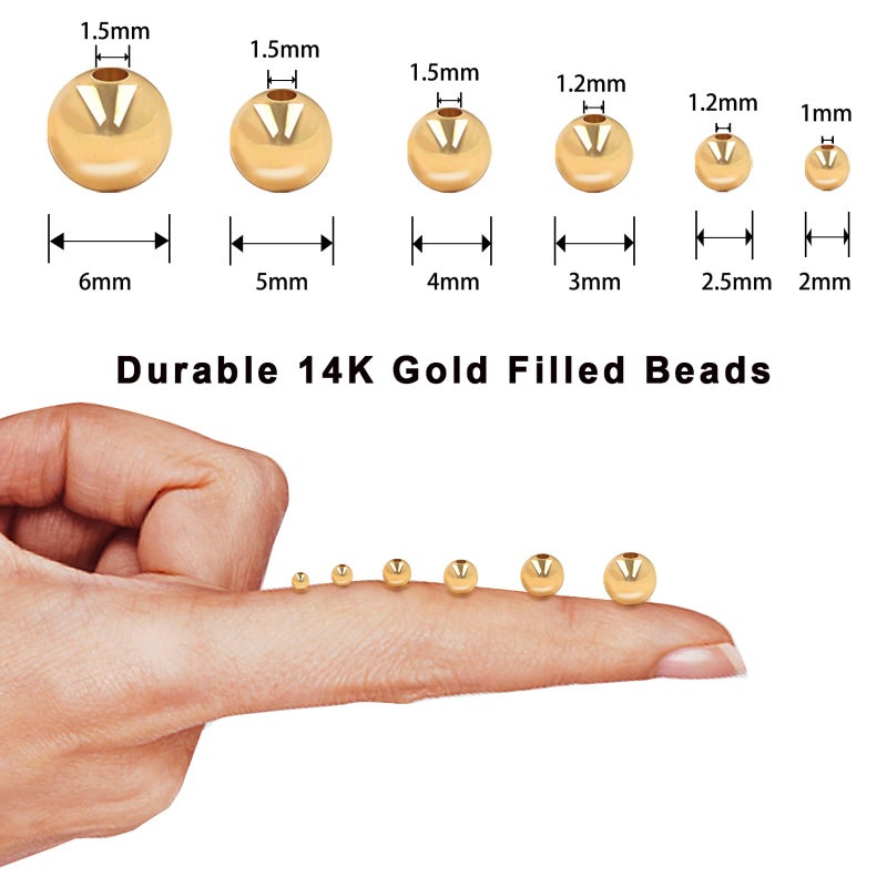MAPOIEU 600pcs 14K Gold Beads,Seamless Gold Round Beads,Brass Loose Beads,Spacer Beads That Do Not Fade Easily,Gold Beads for Bracelet Necklace Making (2MM) - Image 2