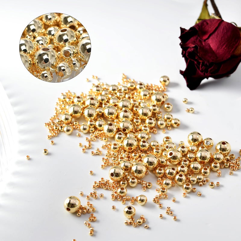 MAPOIEU 600pcs 14K Gold Beads,Seamless Gold Round Beads,Brass Loose Beads,Spacer Beads That Do Not Fade Easily,Gold Beads for Bracelet Necklace Making (2MM) - Image 4