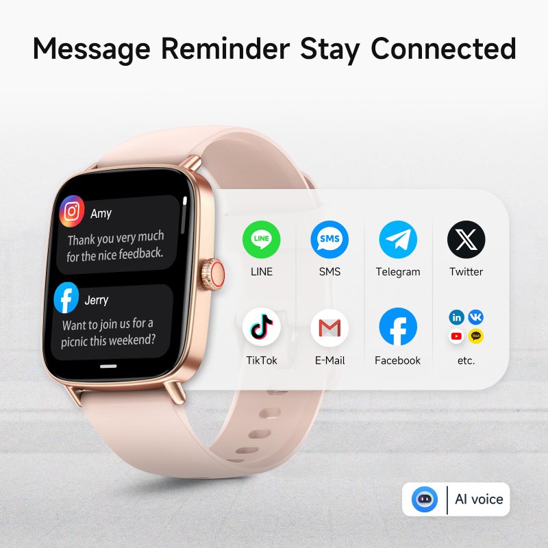 aeac Smart Watch for Women, 1.85" HD Smartwatch Compatible iPhone/Samsung/Android (Answer/Make Calls), 100+ Sport Modes Fitness Tracker with Heart Rate/Sleep/SpO2 Monitor, IP68 Waterproof, with 2 Bands - Image 2