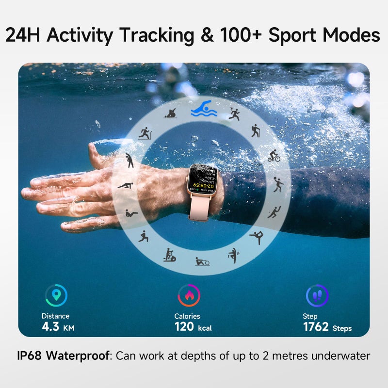 aeac Smart Watch for Women, 1.85" HD Smartwatch Compatible iPhone/Samsung/Android (Answer/Make Calls), 100+ Sport Modes Fitness Tracker with Heart Rate/Sleep/SpO2 Monitor, IP68 Waterproof, with 2 Bands - Image 5