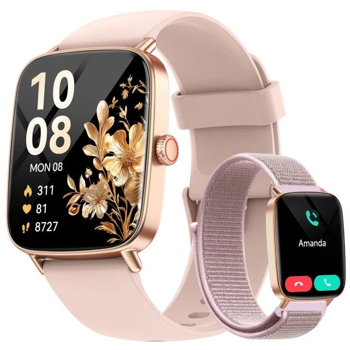 aeac Smart Watch for Women, 1.85" HD Smartwatch Compatible iPhone/Samsung/Android (Answer/Make Calls), 100+ Sport Modes Fitness Tracker with Heart Rate/Sleep/SpO2 Monitor, IP68 Waterproof, with 2 Bands - Image 1