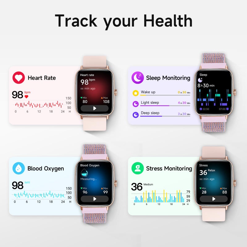 aeac Smart Watch for Women, 1.85" HD Smartwatch Compatible iPhone/Samsung/Android (Answer/Make Calls), 100+ Sport Modes Fitness Tracker with Heart Rate/Sleep/SpO2 Monitor, IP68 Waterproof, with 2 Bands - Image 3