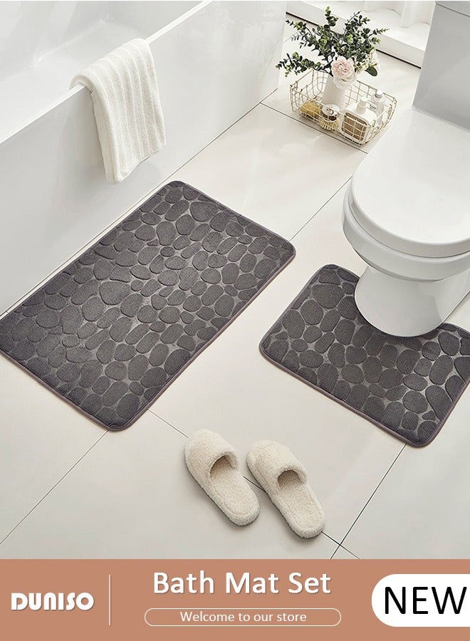 DUNISO مجموعة سجادة حمام من قطعتين، سجادة حمام حصوية وسجادة مرحاض على شكل U مع خاصية عدم الانزلاق، مجموعة سجادات حمام إسفنجية سميكة لحمام، حوض، مرحاض، أرضية، 80سم*50سم+50سم*40سم - Image 1