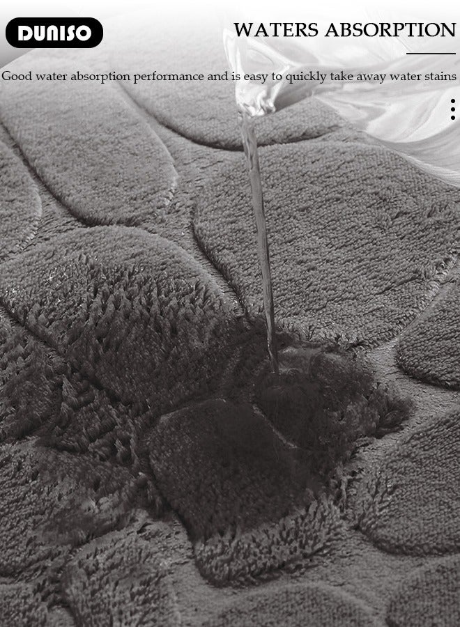 DUNISO مجموعة سجادة حمام من قطعتين، سجادة حمام حصوية وسجادة مرحاض على شكل U مع خاصية عدم الانزلاق، مجموعة سجادات حمام إسفنجية سميكة لحمام، حوض، مرحاض، أرضية، 80سم*50سم+50سم*40سم - Image 2