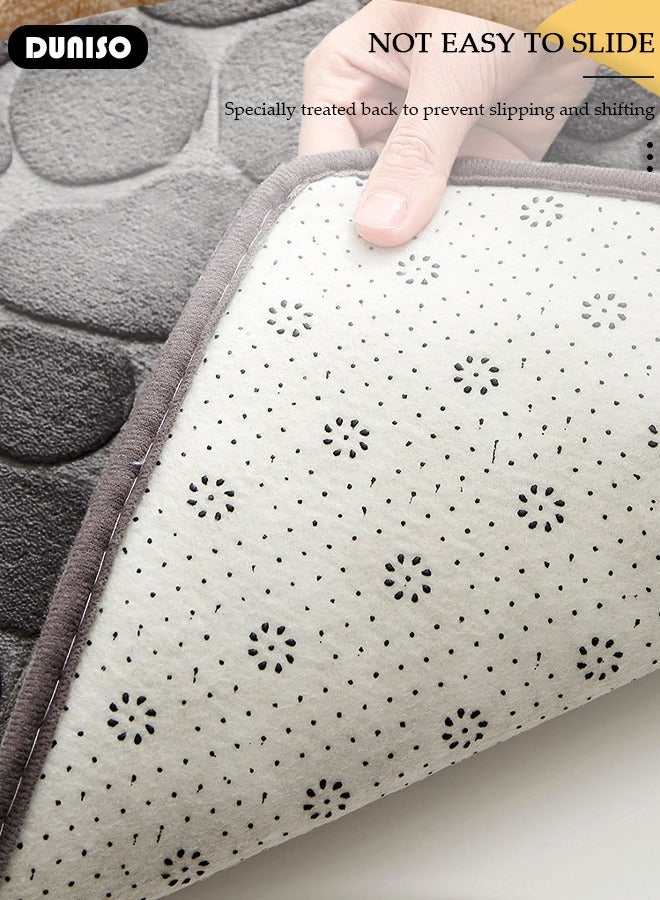 DUNISO مجموعة سجادة حمام من قطعتين، سجادة حمام حصوية وسجادة مرحاض على شكل U مع خاصية عدم الانزلاق، مجموعة سجادات حمام إسفنجية سميكة لحمام، حوض، مرحاض، أرضية، 80سم*50سم+50سم*40سم - Image 3