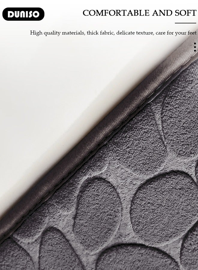 DUNISO مجموعة سجادة حمام من قطعتين، سجادة حمام حصوية وسجادة مرحاض على شكل U مع خاصية عدم الانزلاق، مجموعة سجادات حمام إسفنجية سميكة لحمام، حوض، مرحاض، أرضية، 80سم*50سم+50سم*40سم - Image 5