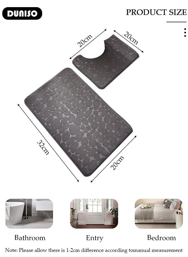 DUNISO مجموعة سجادة حمام من قطعتين، سجادة حمام حصوية وسجادة مرحاض على شكل U مع خاصية عدم الانزلاق، مجموعة سجادات حمام إسفنجية سميكة لحمام، حوض، مرحاض، أرضية، 80سم*50سم+50سم*40سم - Image 4
