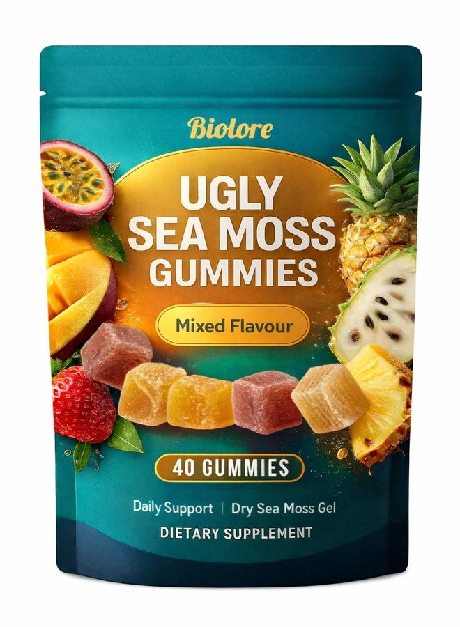 Biolore Ugly Sea Moss Gel Gummies - 4 Mixed Flavors - Vegan, Non-GMO, No Gelatin, No Artificial Colors - Wildcrafted Sea Moss, Real Fruit Purée & Coconut Sugar - 40 Gummies - Image 1