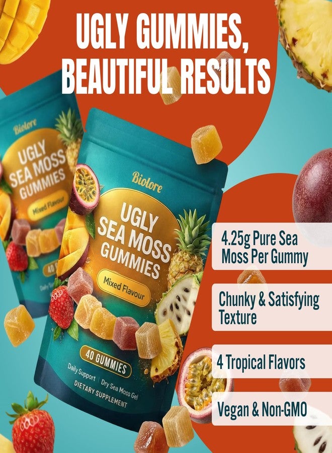 Biolore Ugly Sea Moss Gel Gummies - 4 Mixed Flavors - Vegan, Non-GMO, No Gelatin, No Artificial Colors - Wildcrafted Sea Moss, Real Fruit Purée & Coconut Sugar - 40 Gummies - Image 3