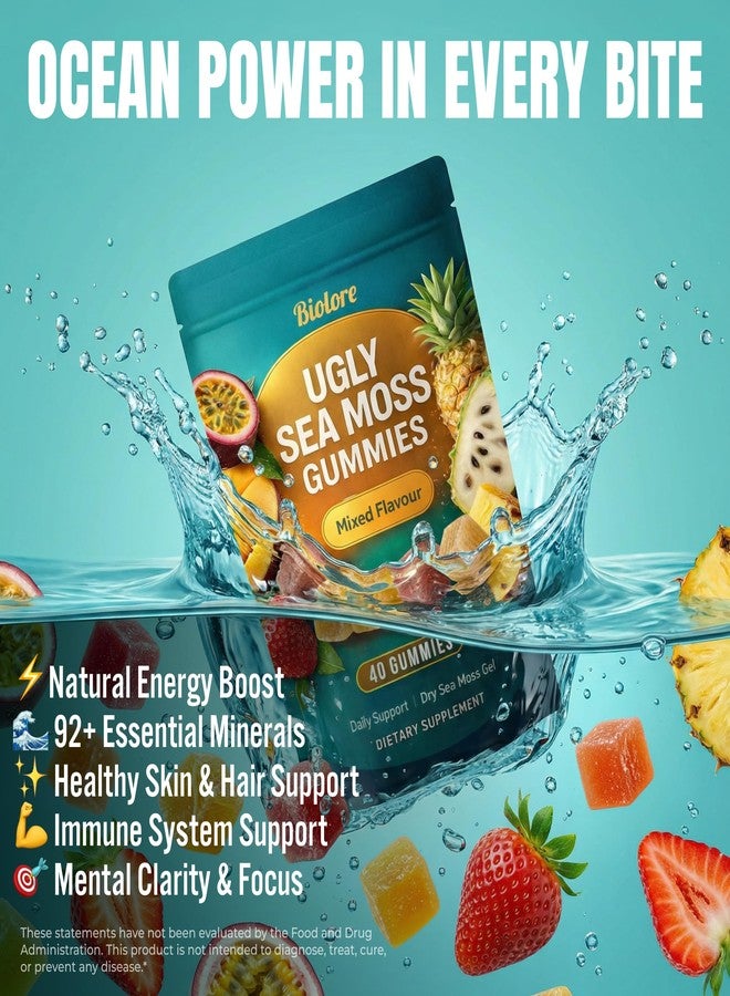 Biolore Ugly Sea Moss Gel Gummies - 4 Mixed Flavors - Vegan, Non-GMO, No Gelatin, No Artificial Colors - Wildcrafted Sea Moss, Real Fruit Purée & Coconut Sugar - 40 Gummies - Image 4