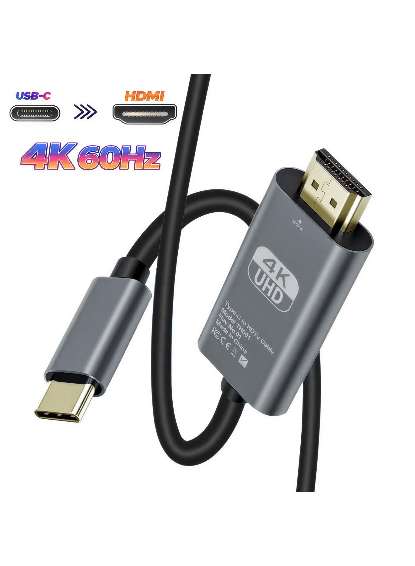 SMART SOURCE 2M USB-C to HDMI Cable 4K 60Hz | Type-C to HDMI UHD Video Adapter for Laptop, MacBook, iPad, Samsung | High Speed Thunderbolt 3/4 Compatible Display Cable