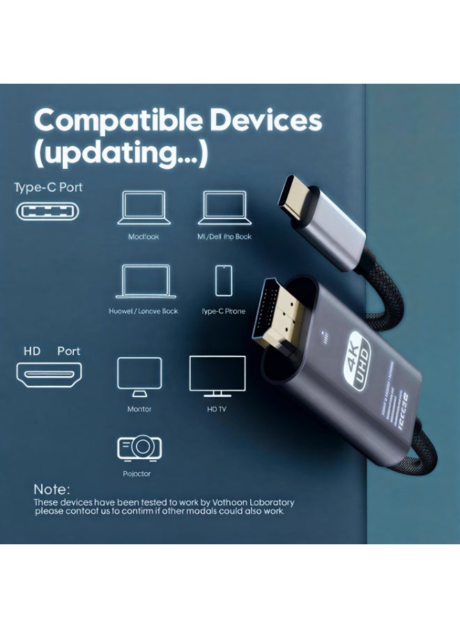 سمارت سورس كابل USB-C إلى HDMI بطول 2 متر بدقة 4K 60Hz | محول Type-C إلى HDMI فائق الوضوح UHD للفيديو لأجهزة اللابتوب وماك بوك وآيباد وسامسونج | كابل عرض عالي السرعة متوافق مع Thunderbolt 3/4 - Image 3