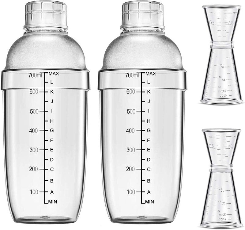 Another 4 pcs Clear Cocktail Shaker Set 2 pcs Plastic bar Shaker with 2 pcs Plastic Cocktail Double Measuring Jigger - Image 1