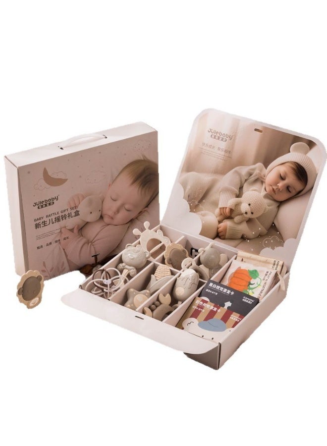 نقوة مجموعة هدايا للأطفال حديثي الولادة – صندوق هدية فاخر يحتوي على ألعاب عضاضة وخشخيشة وكتب قماشية تعليمية – تصميم أنيق وآمن لهدايا المواليد الجدد - Image 1