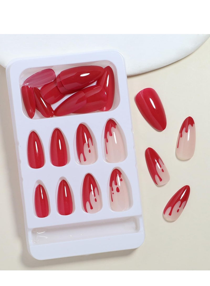 General 24Pcs Artificial Nail Art Set Red Almond Fake Nails Kit  - Image 4