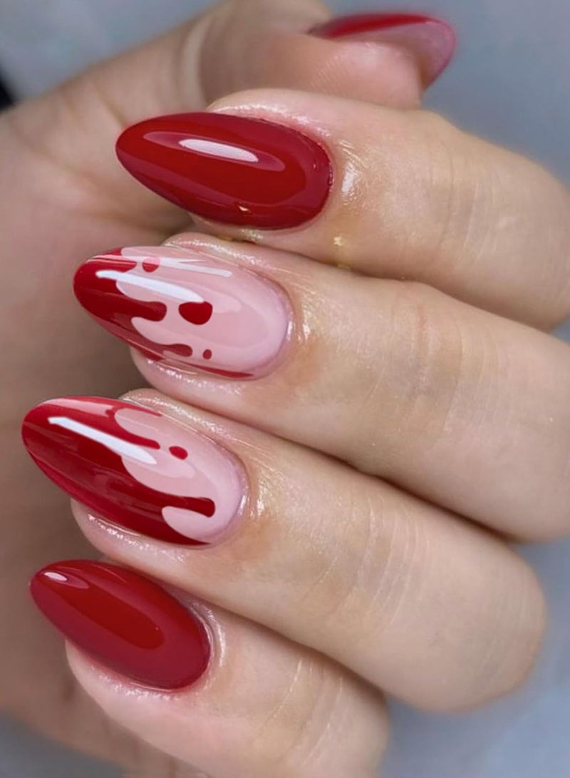 General 24Pcs Artificial Nail Art Set Red Almond Fake Nails Kit  - Image 1