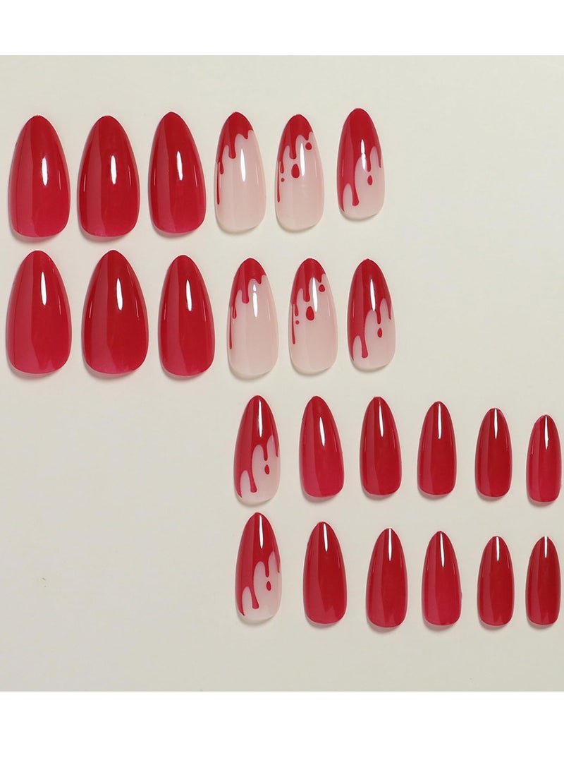 General 24Pcs Artificial Nail Art Set Red Almond Fake Nails Kit  - Image 2
