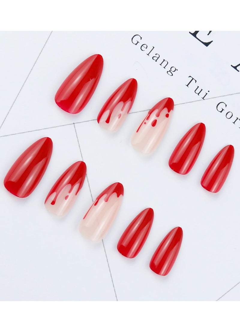 General 24Pcs Artificial Nail Art Set Red Almond Fake Nails Kit  - Image 3