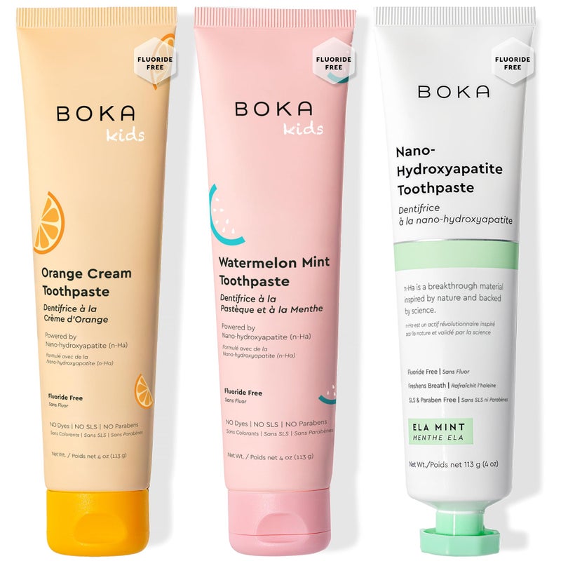 Boka Fluoride Free Toothpaste Nano Hydroxyapatite Toothpaste - Ela Mint, Orange Cream, Watermelon Mint Flavor, 4 oz 3Pk US Manufactured - Image 1