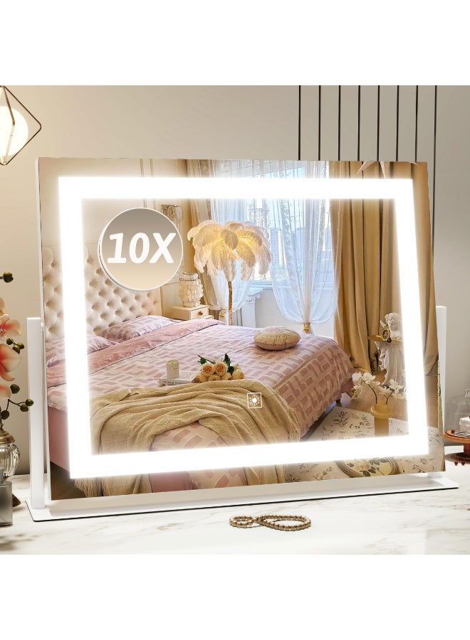 ROLOVE Vanity Mirror with Lights 22x18 Lighted Makeup Mirror with 10X Magnification Smart Touch 3 Colors Dimmable 360 Rotation Women Gift Dresser Mount Bathroom White - Image 2