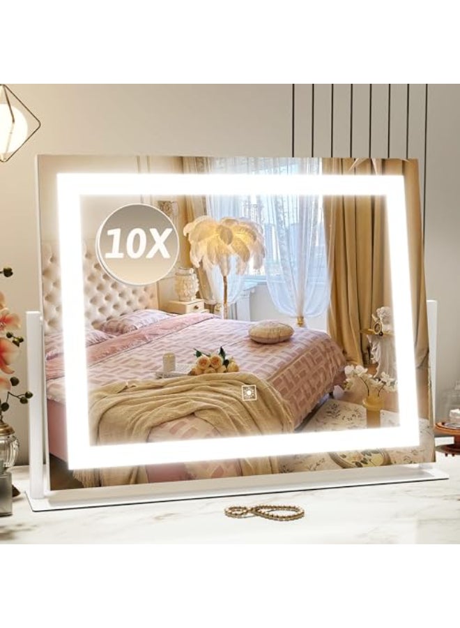 ROLOVE Vanity Mirror with Lights 22x18 Lighted Makeup Mirror with 10X Magnification Smart Touch 3 Colors Dimmable 360 Rotation Women Gift Dresser Mount Bathroom White - Image 1