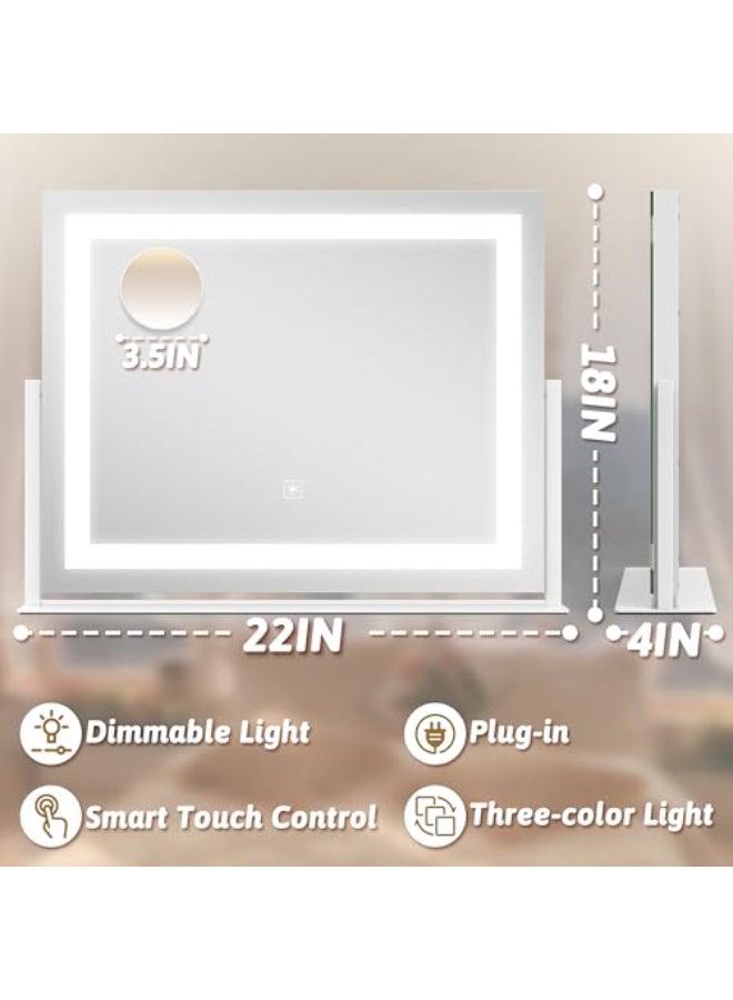 ROLOVE Vanity Mirror with Lights 22x18 Lighted Makeup Mirror with 10X Magnification Smart Touch 3 Colors Dimmable 360 Rotation Women Gift Dresser Mount Bathroom White - Image 3