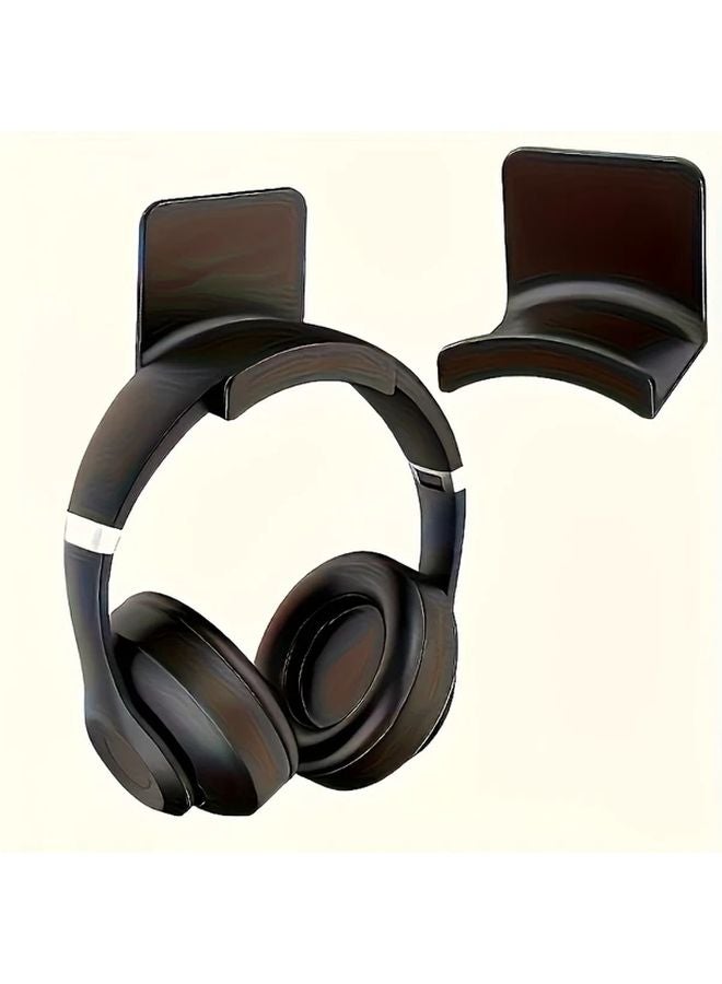 Black Wall Mounted Headphone Holder Easy Installation No Drilling Modern Style - Image 1