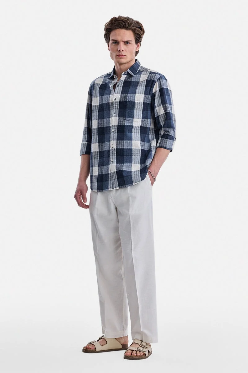 SNITCH Navy Checkered Long Sleeve Regular Fit Shirt